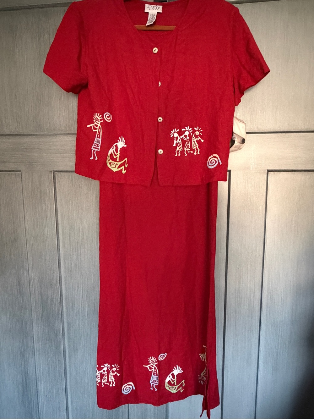 NWT Jasmine by KVM Red Linen Blend Kokopelli Dress Suit Set Women’s Medium M